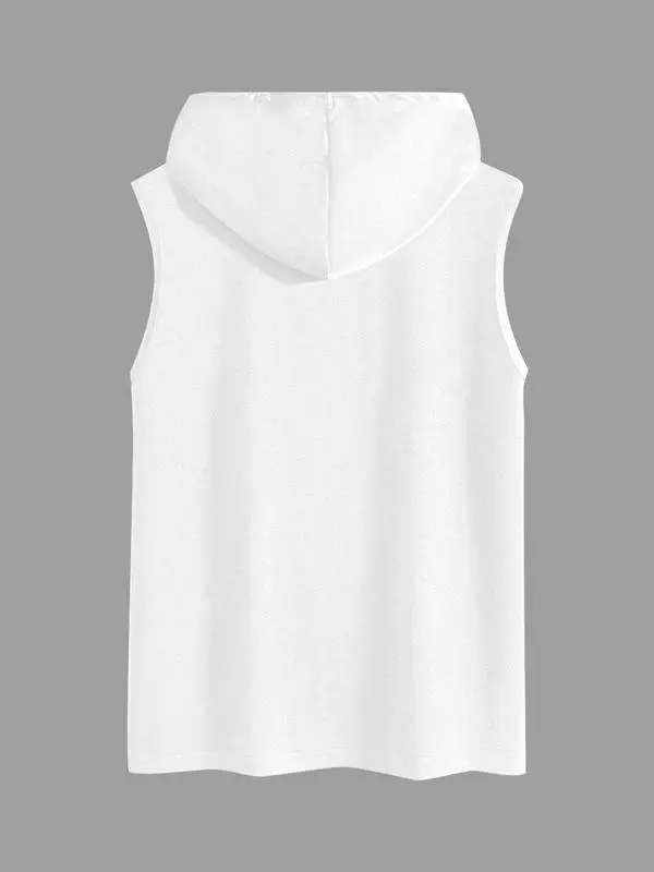 Men's Print Hooded Tank Top Casual, Sleeveless, Summer Streetwear