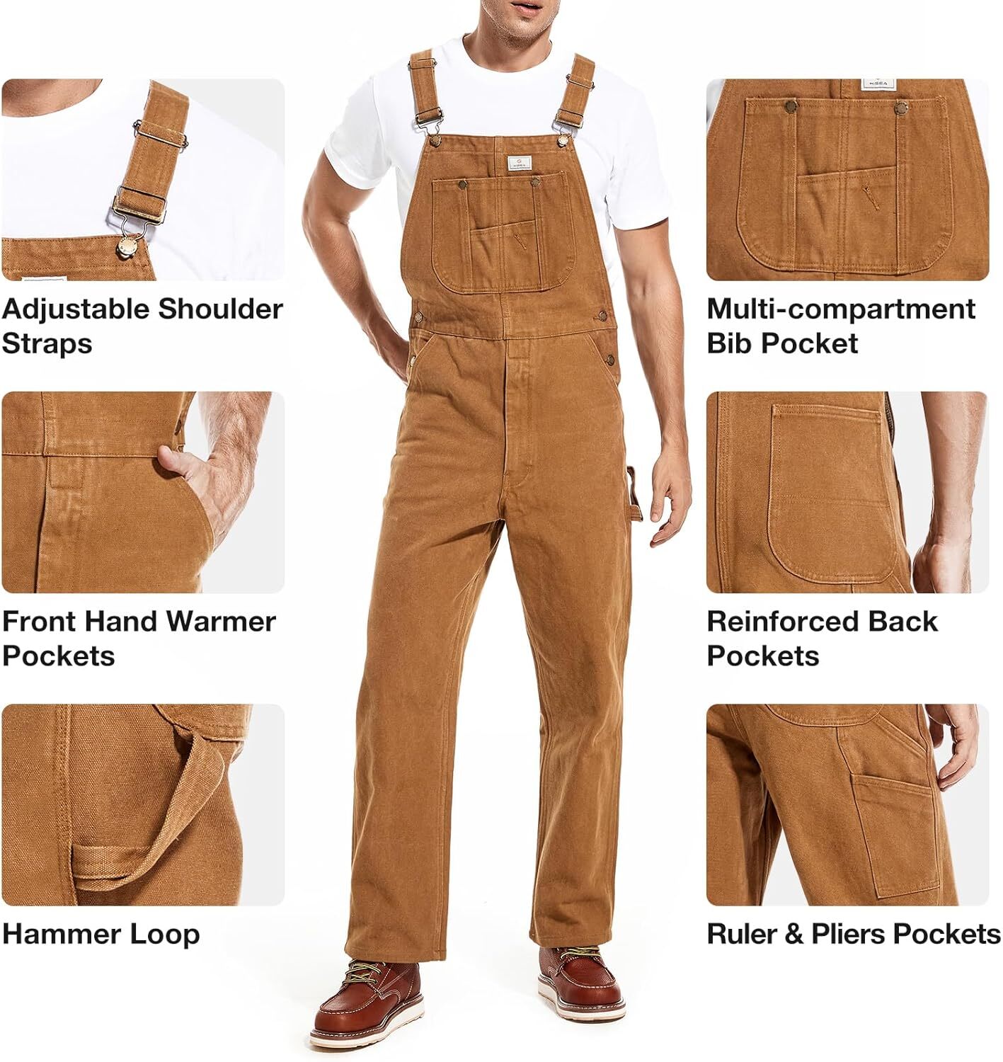 🔥Last Day Promotion🔥Men's Denim Bib Overalls, Workwear with Adjustable Straps and Convenient Tool Pockets