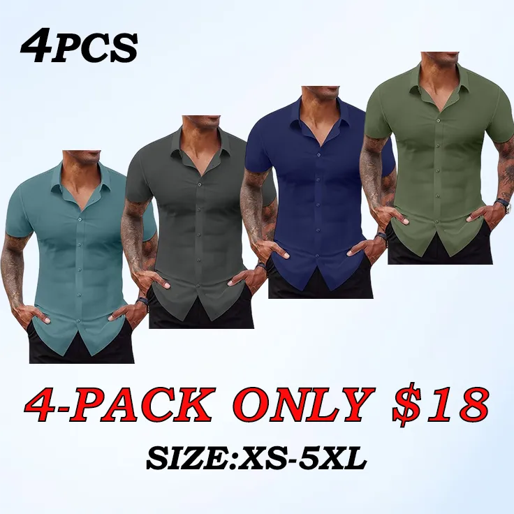 Men's Short Sleeve Stretch Slim Fit Casual Button Down Shirts
