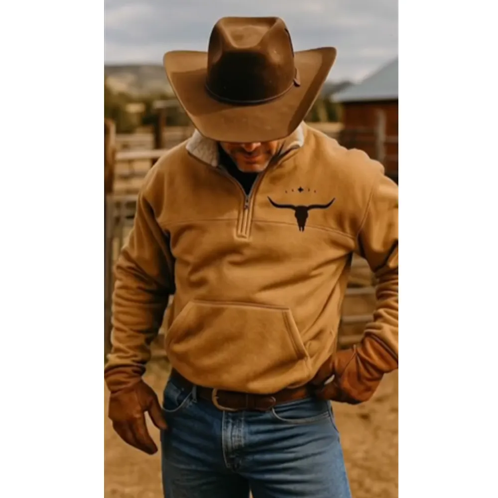 Retro western style, the sherpa lined sweatshirt is full of warmth!