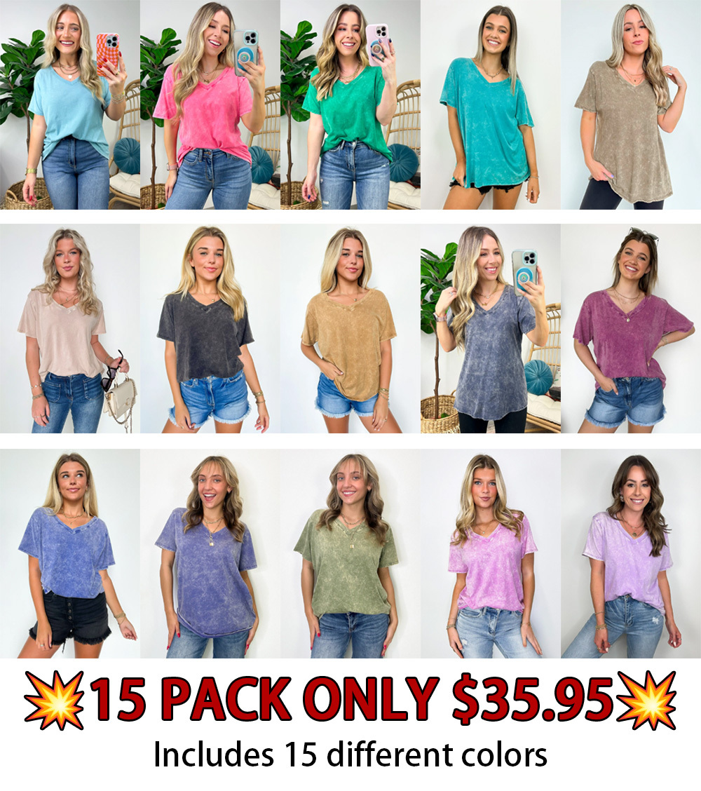 Soliel Acid Wash V-Neck Relaxed Fit Top - BACK IN STOCK