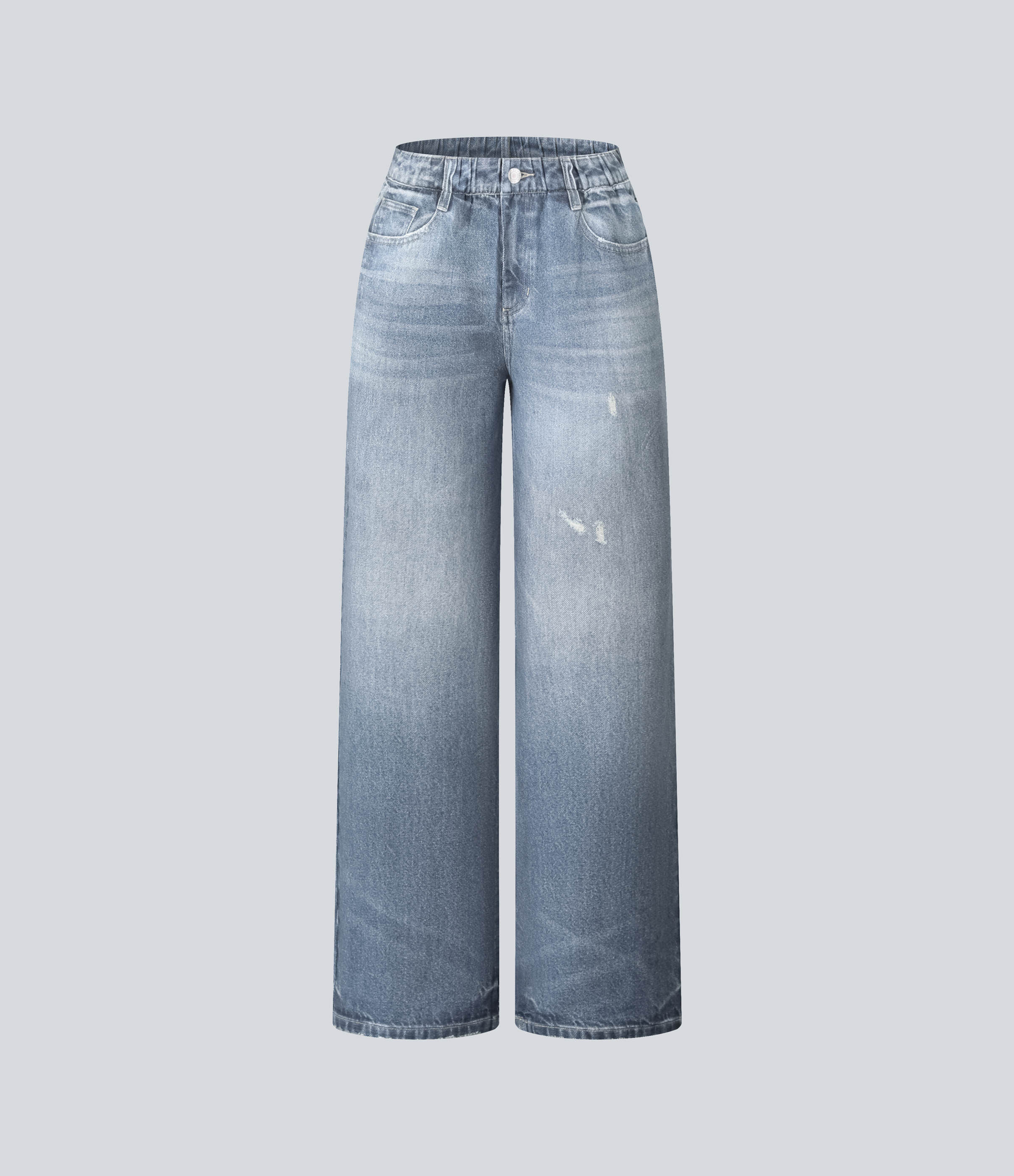 Mid Rise Denim Print French Terry Casual Sweatpants Jeans with Pockets - Light Ocean Denim