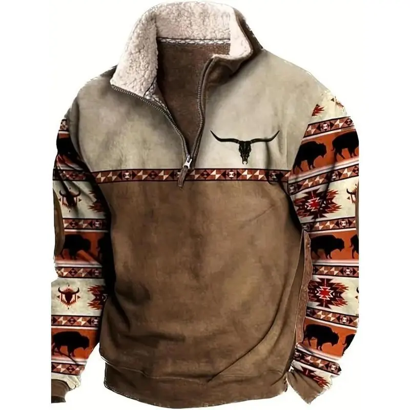 Retro western style, the sherpa lined sweatshirt is full of warmth!