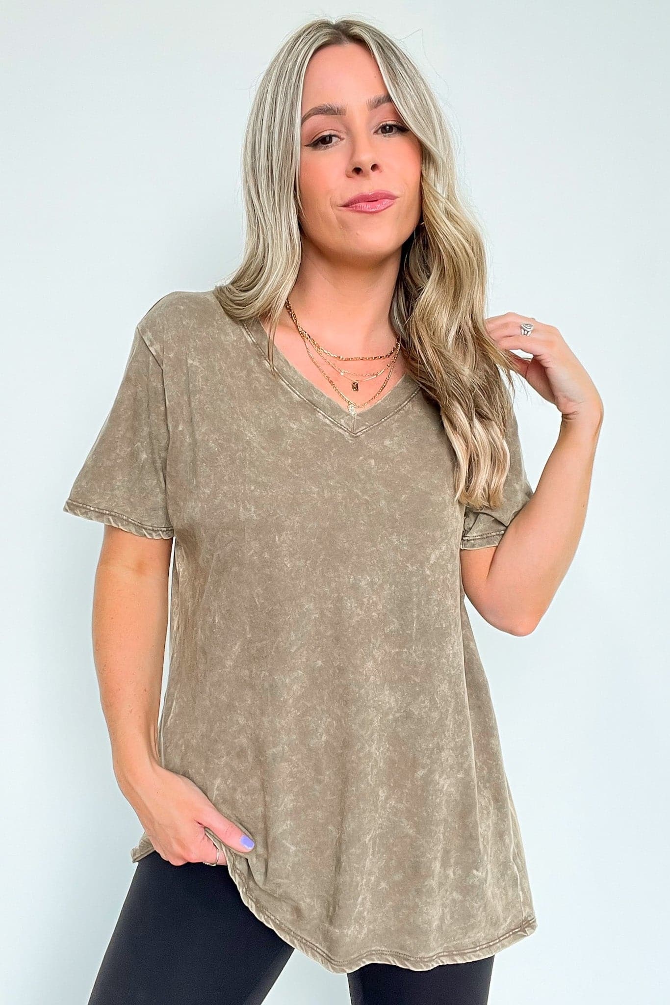 Soliel Acid Wash V-Neck Relaxed Fit Top - BACK IN STOCK