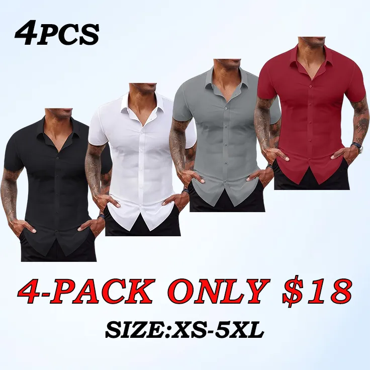 Men's Short Sleeve Stretch Slim Fit Casual Button Down Shirts