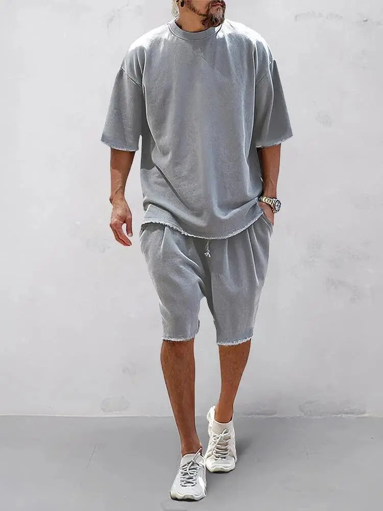 Men's Casual Loose Fit Solid Sports Sets