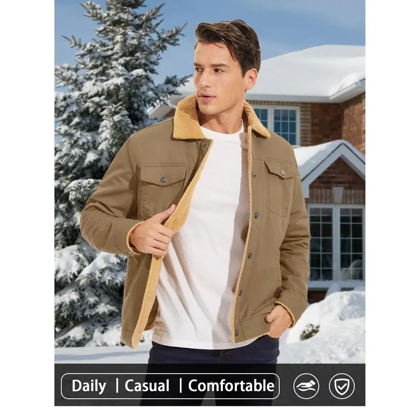 Men's Sherpa Lined Trucker Jacket – Warm, Casual Cotton Fleece