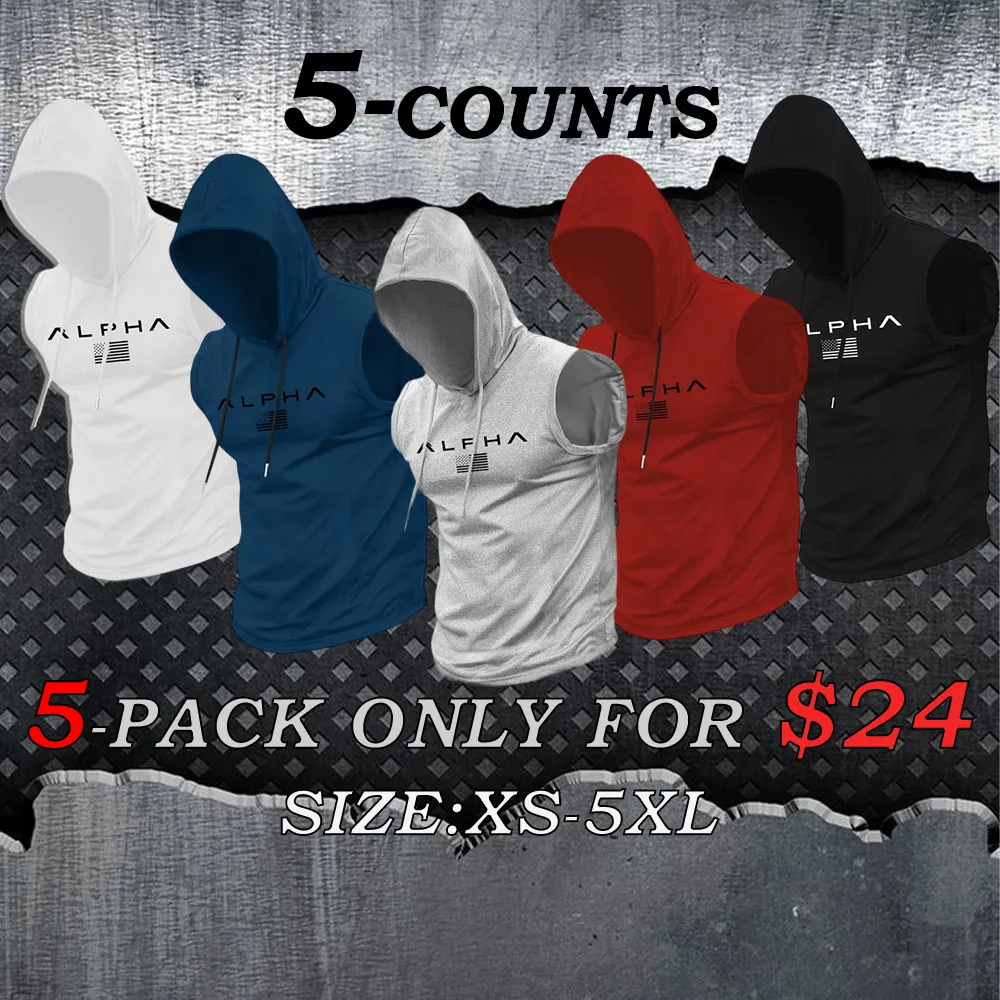Men's Print Hooded Tank Top Casual, Sleeveless, Summer Streetwear