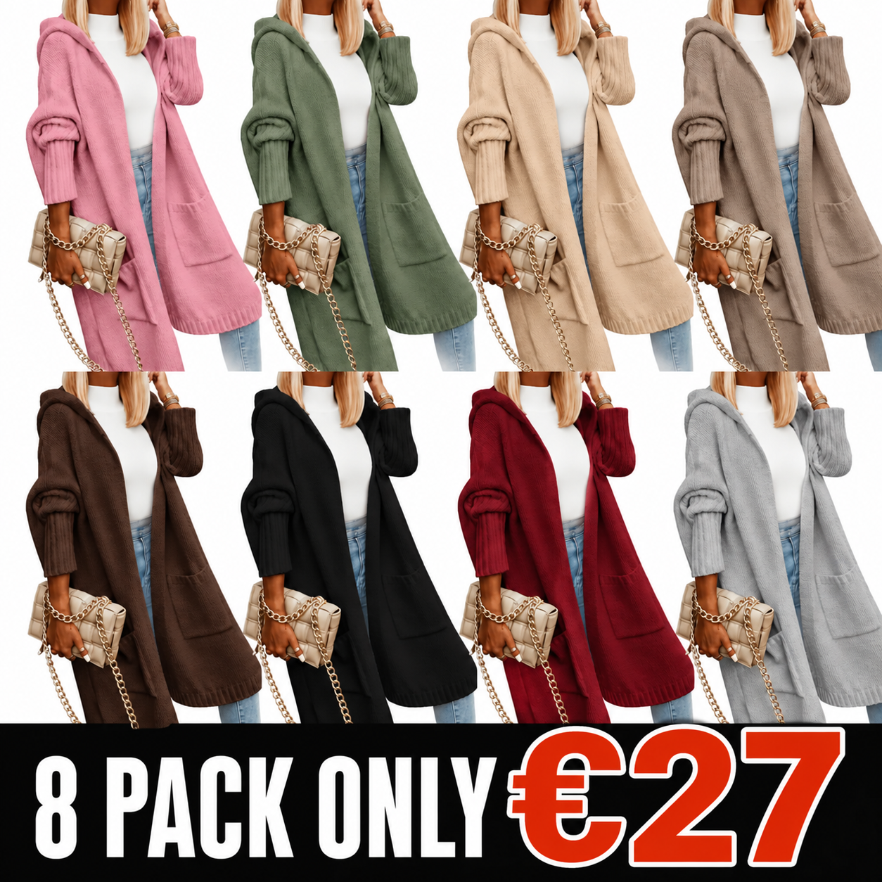 Hooded Long Cardigan Sweater Coat – 8-Color Bundle