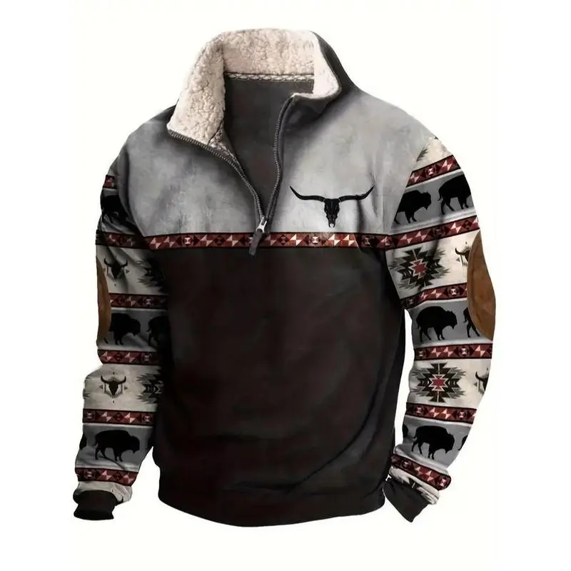 Retro western style, the sherpa lined sweatshirt is full of warmth!