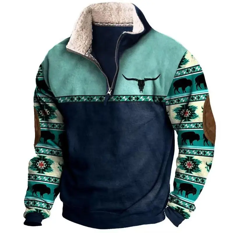 Retro western style, the sherpa lined sweatshirt is full of warmth!