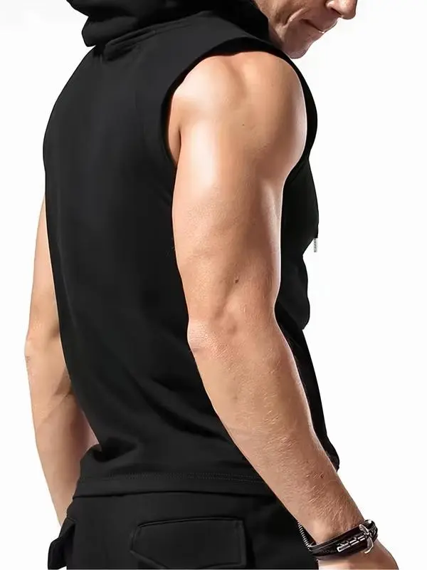 Men's Print Hooded Tank Top Casual, Sleeveless, Summer Streetwear