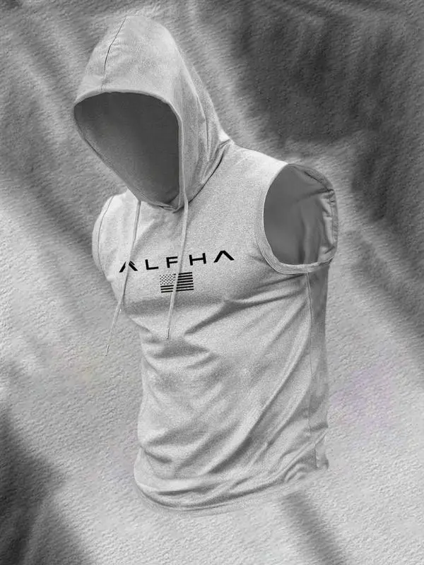 Men's Print Hooded Tank Top Casual, Sleeveless, Summer Streetwear