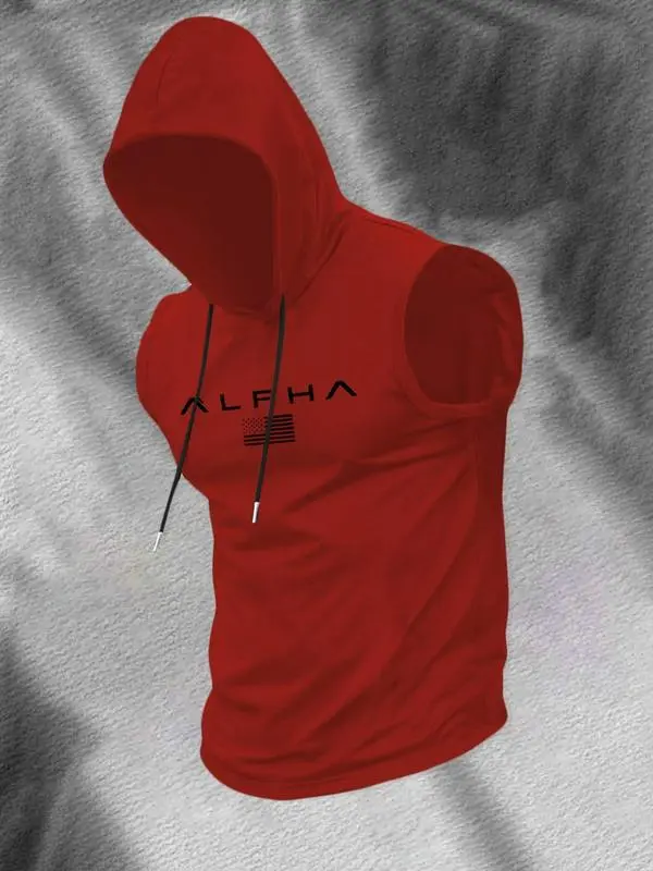 Men's Print Hooded Tank Top Casual, Sleeveless, Summer Streetwear