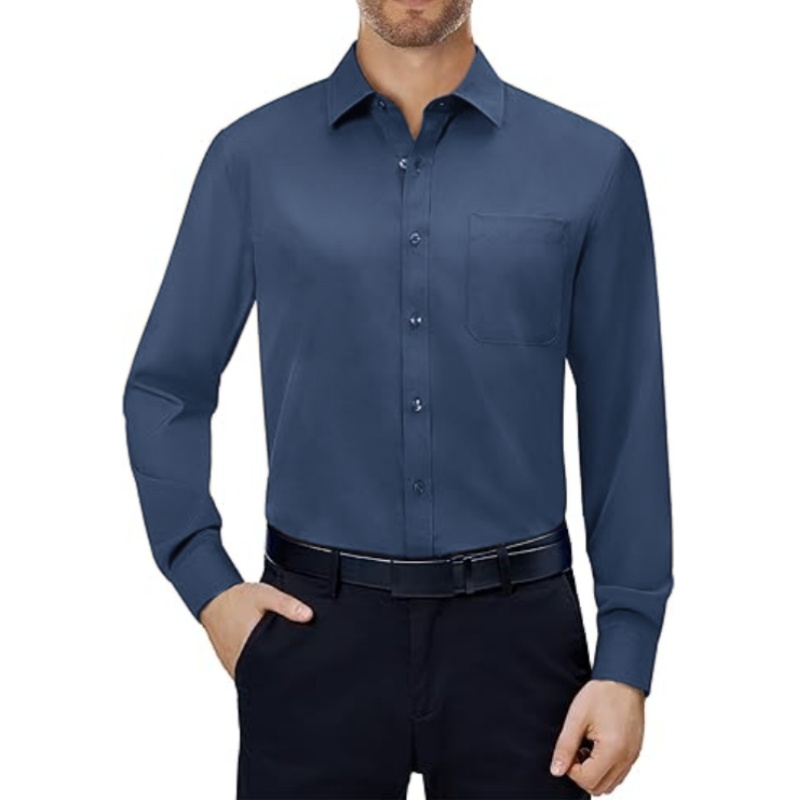💪Mens Dress Shirts 4-Way Stretch Long Sleeve Collared Casual Solid Wedding Dating Button Down Shirt