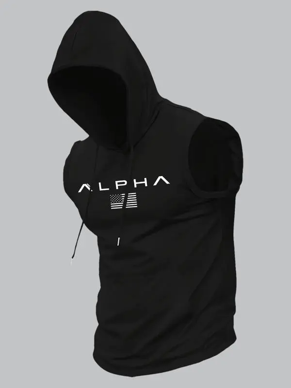Men's Print Hooded Tank Top Casual, Sleeveless, Summer Streetwear