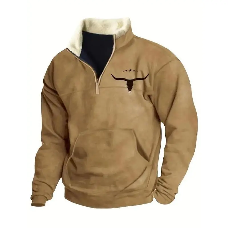 Retro western style, the sherpa lined sweatshirt is full of warmth!