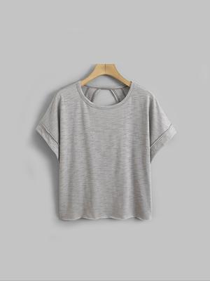 Women's Plain Cut Out Asymmetrical Hem Batwing Sleeve Tee, Elegant Casual Short Sleeve Round Neck T-Shirt for Summer, Ladies Clothes for Daily Wear