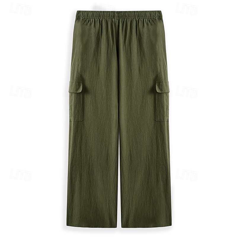 Men's Cargo Pants Trousers Summer Pants Beach Pants Gauze Pants Drawstring Elastic Waist Multi Pocket Plain Comfort Breathable Outdoor Daily Holiday Fashion Classic Style Black White 2025 - HK $181.2 –P3