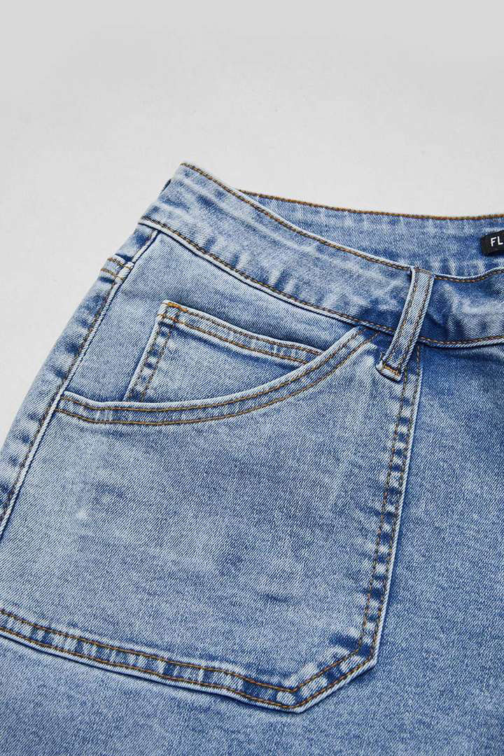 Wash Raw Hem Flap Pocket Wide Leg Low Rise Jeans