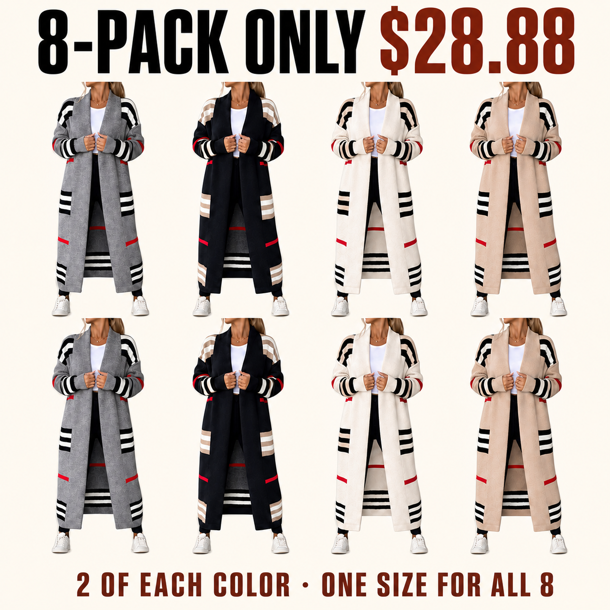 Eight-pack striped long cardigan bundle for $28.88