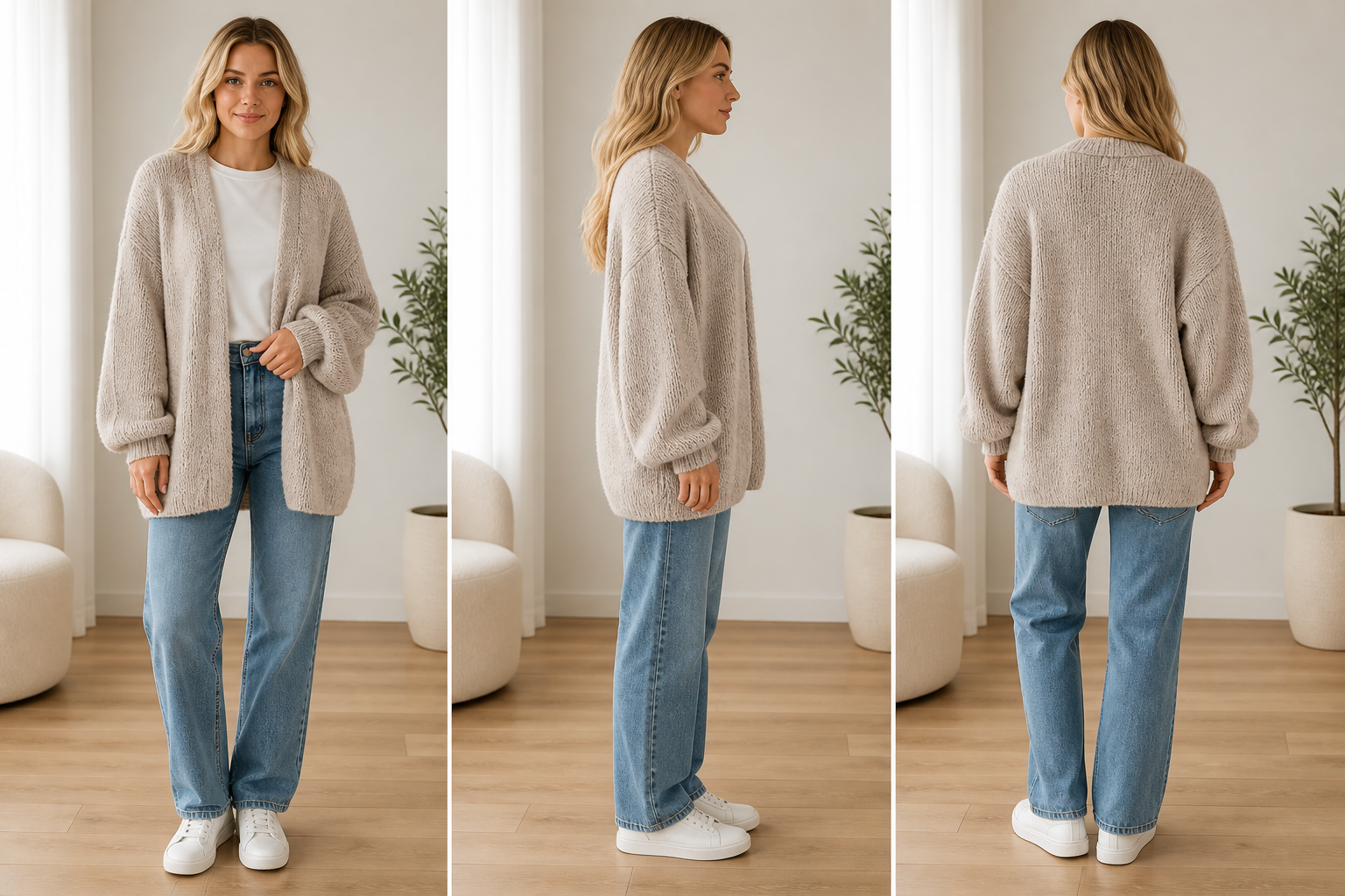 Original generated front side and back cardigan fit study
