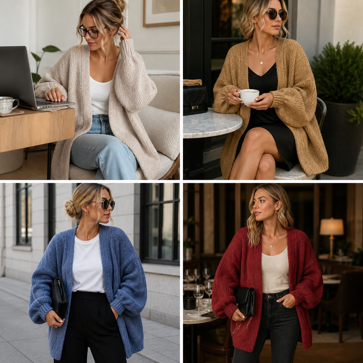 Original generated four-way cardigan styling collage