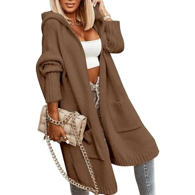 Brown hooded long cardigan
