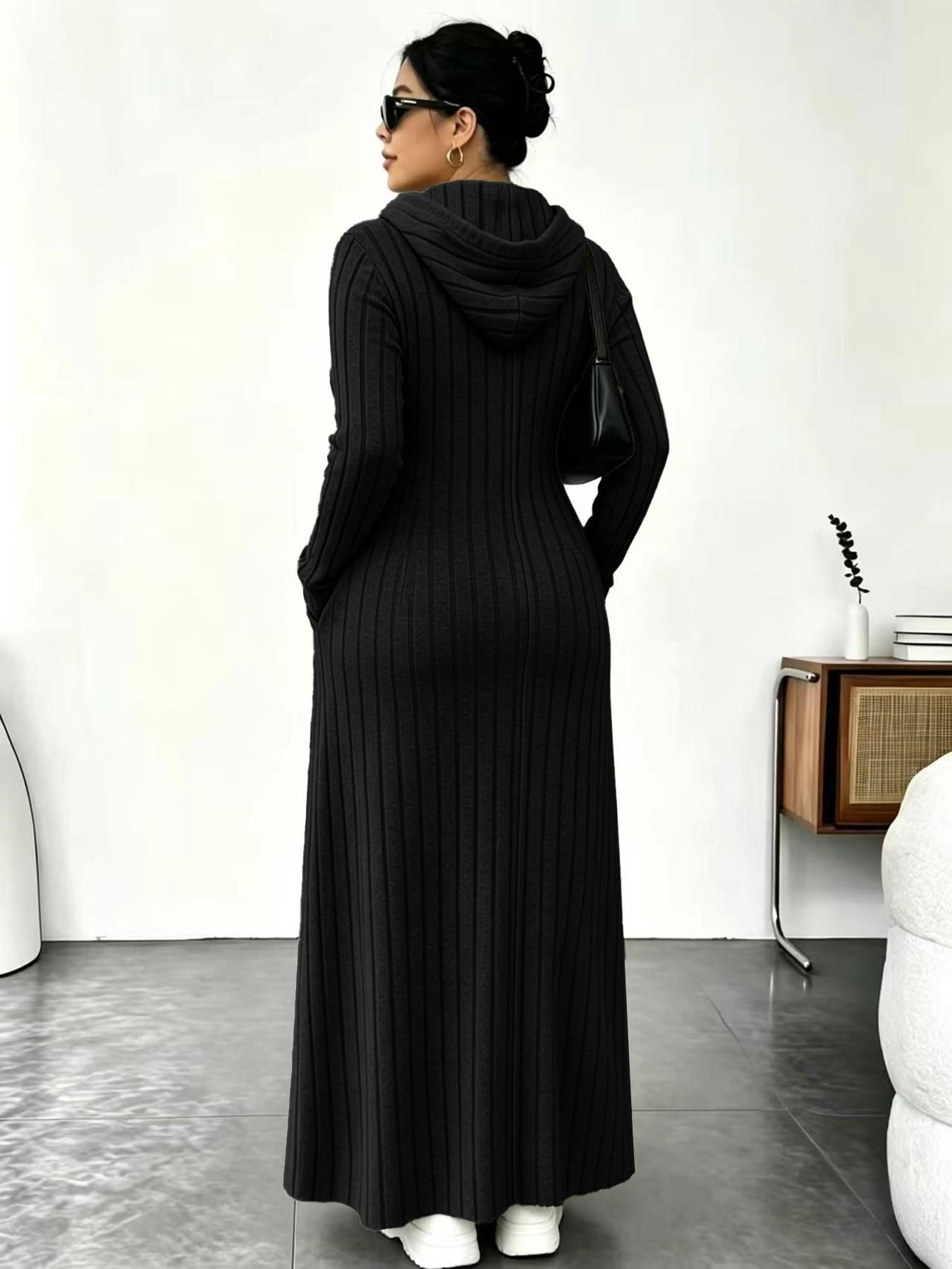 ⚡11-COLOR FAVORITE⚡ Plus Size Hooded Long Knit Dress with Pockets product detail 3