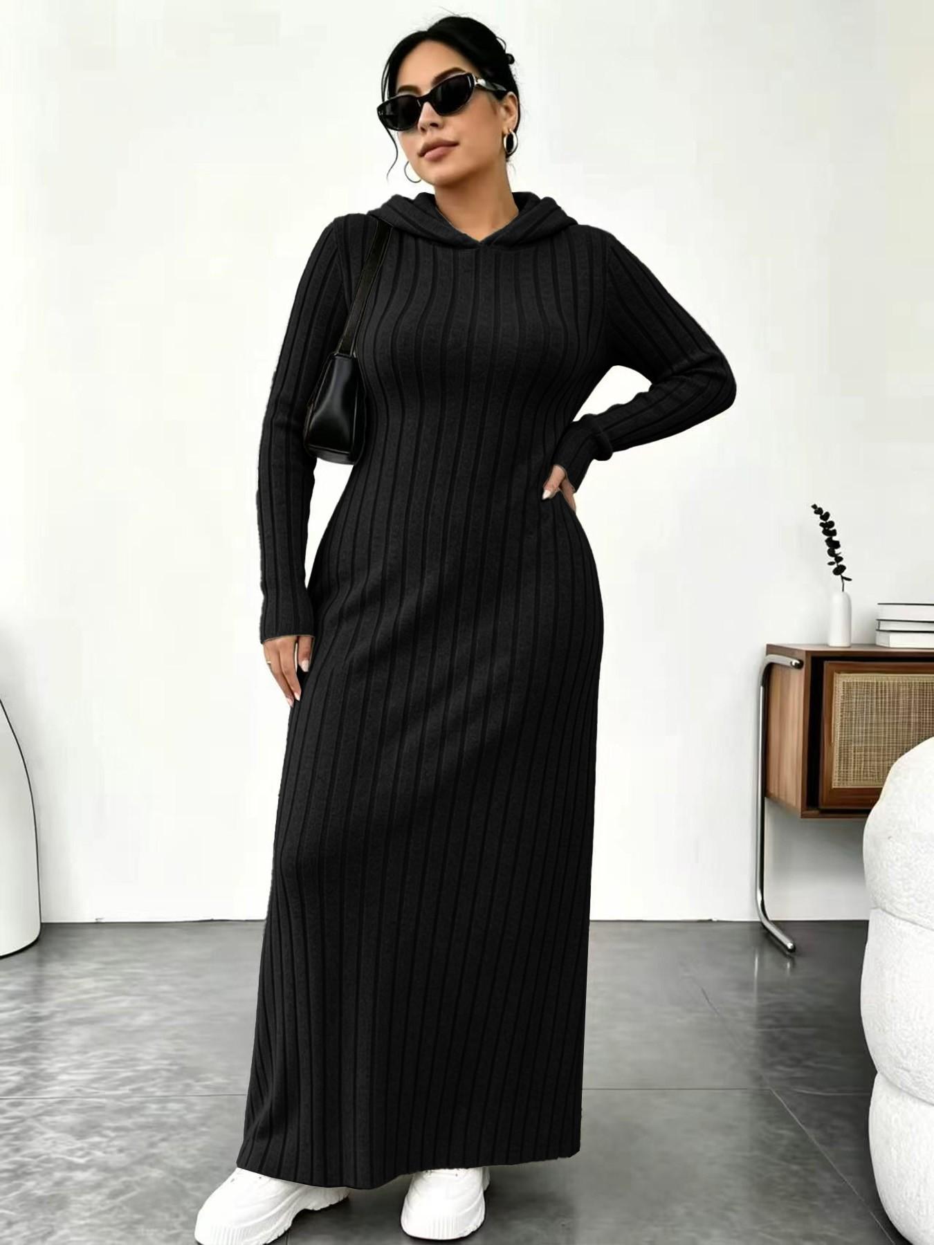 ⚡11-COLOR FAVORITE⚡ Plus Size Hooded Long Knit Dress with Pockets product detail 4