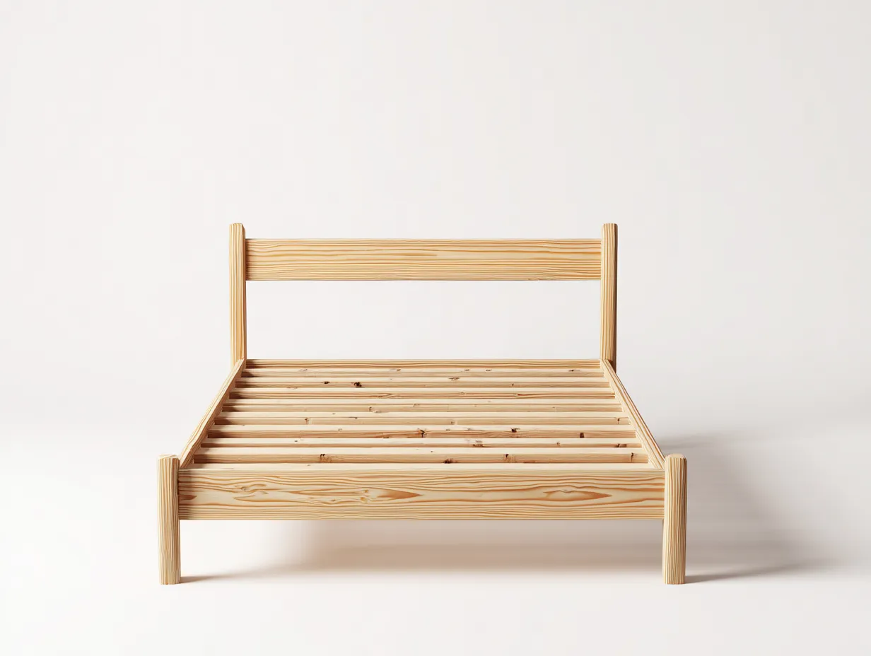 Lit double - bois massif - 198x158x85 cm - brun clair - style minimaliste naturel-Roommyhome