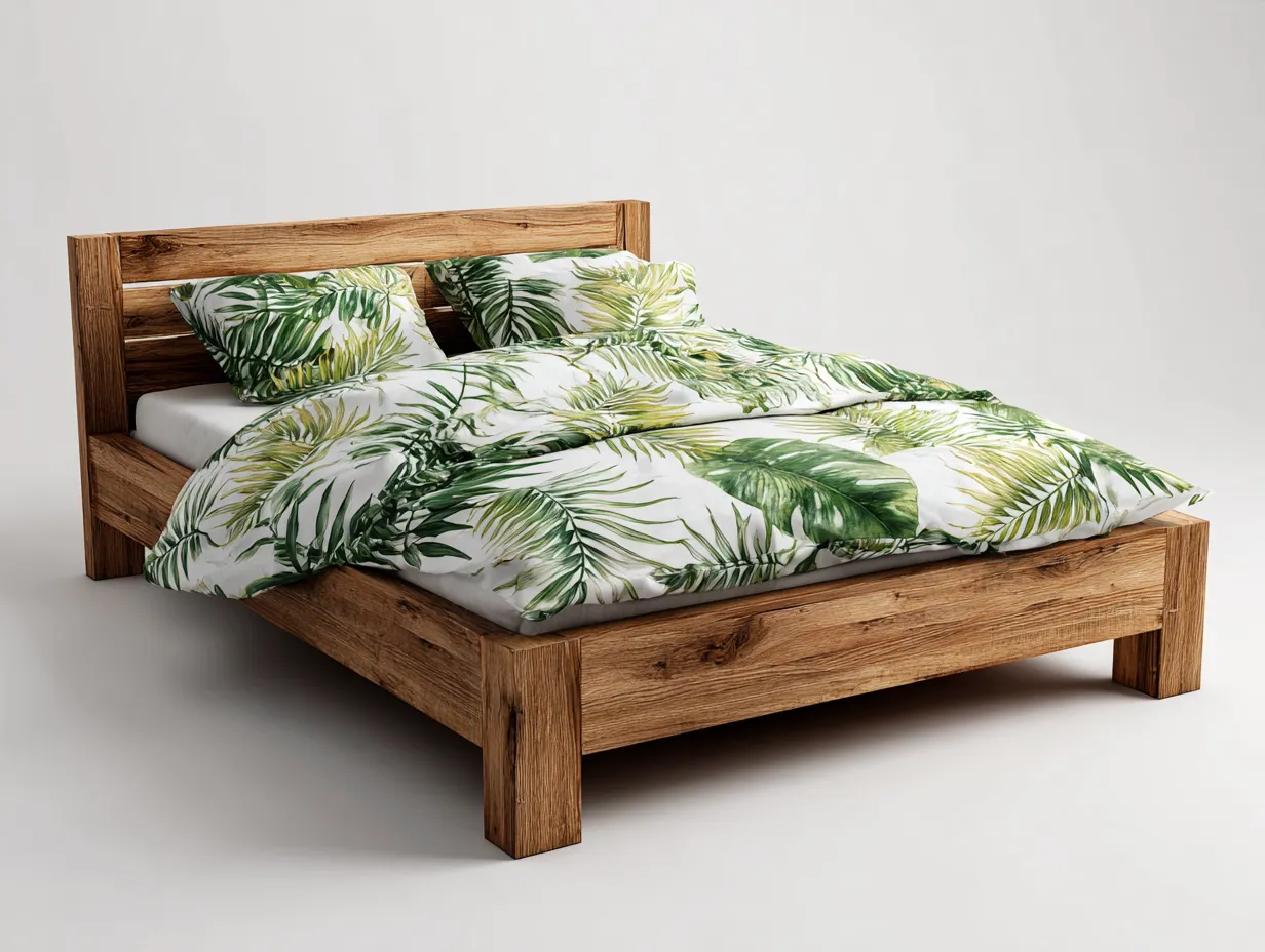 Lit double - bois massif - 203x163x94 cm - brun - style naturel contemporain-Roommyhome
