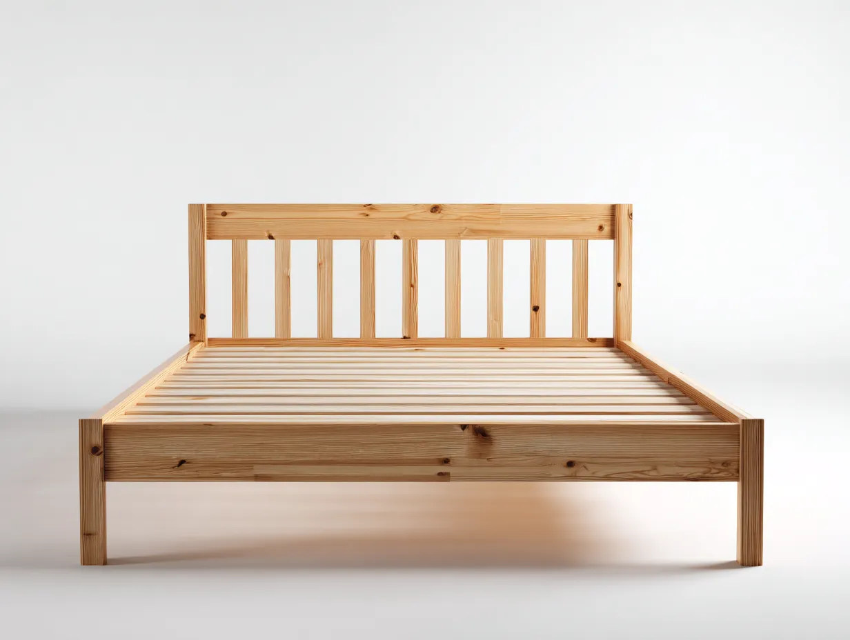 Lit double - bois massif - 203x163x96 cm - brun clair - style naturel scandinave-Roommyhome