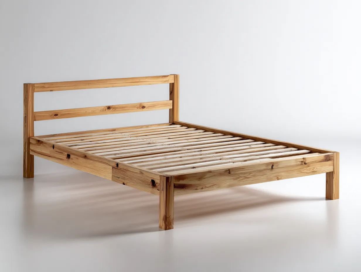 Lit double - bois massif - 200x160x92 cm - brun clair - style minimaliste contemporain-Roommyhome