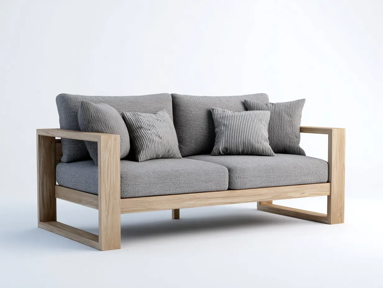 Canapé de jardin-Bois massif-Tissu-152 x 80 x 78 cm-Gris-Bois naturel-Style moderne-Roommyhome