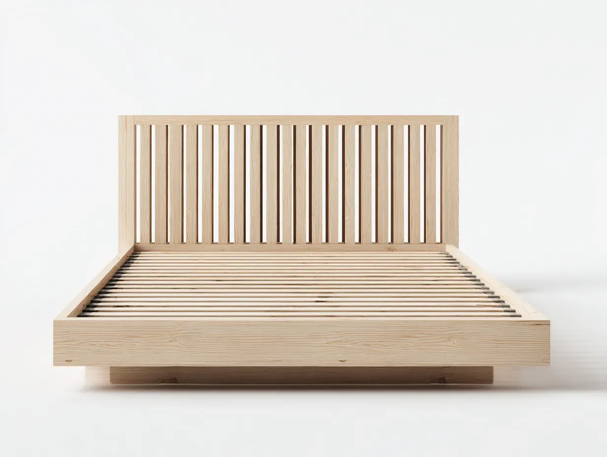 Lit double - bois massif - 205x165x95 cm - brun clair - style scandinave minimaliste-Roommyhome