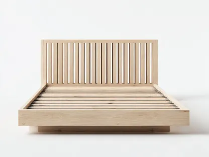 Lit double - bois massif - 205x165x95 cm - brun clair - style scandinave minimaliste-Roommyhome