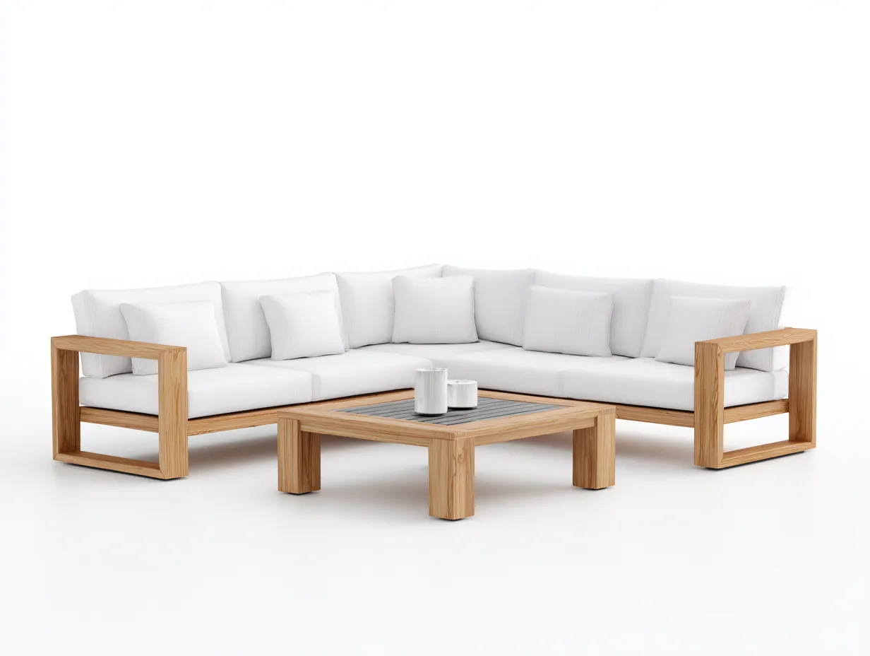 Canapé de jardin-Bois massif-Tissu-238 x 238 x 78 cm-Blanc-Bois naturel-Style moderne-Roommyhome