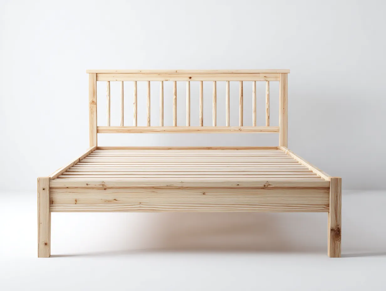 Lit double - bois massif - 202x162x98 cm - brun clair - style scandinave naturel-Roommyhome