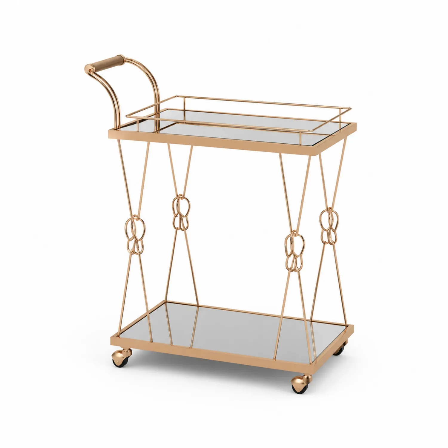 Carrello bar in metallo con vetro a specchio oro