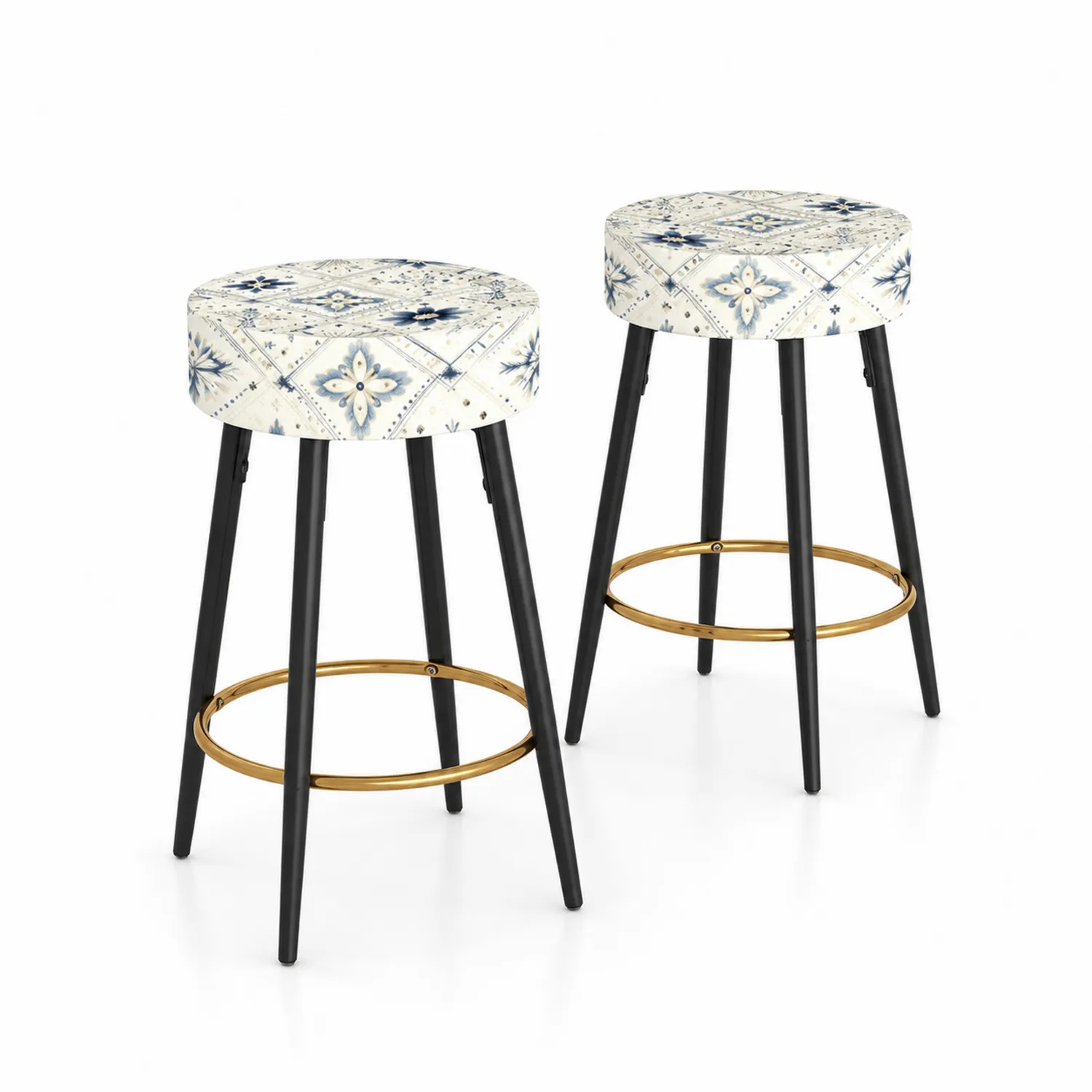Set di sgabelli da bar in tessuto con gambe in metallo