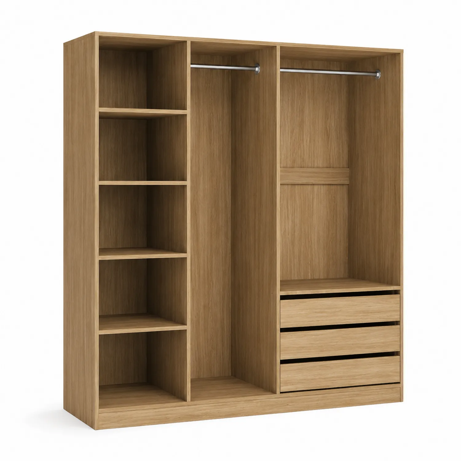 Armadio in Legno con Mensole e Cassetti MDF Rovere Chiaro