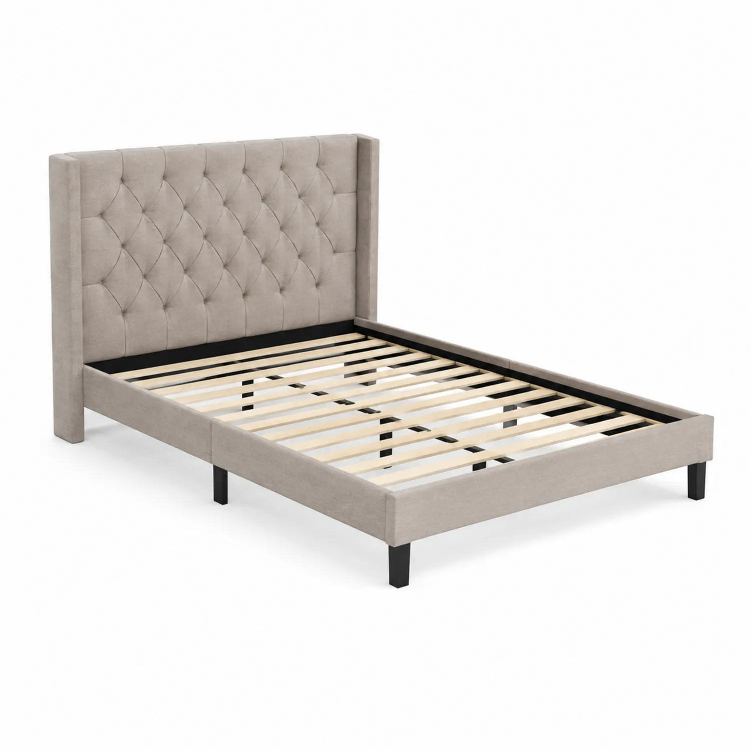 Letto in Tessuto Beige con Struttura in Legno e Metallo 200x160 cm