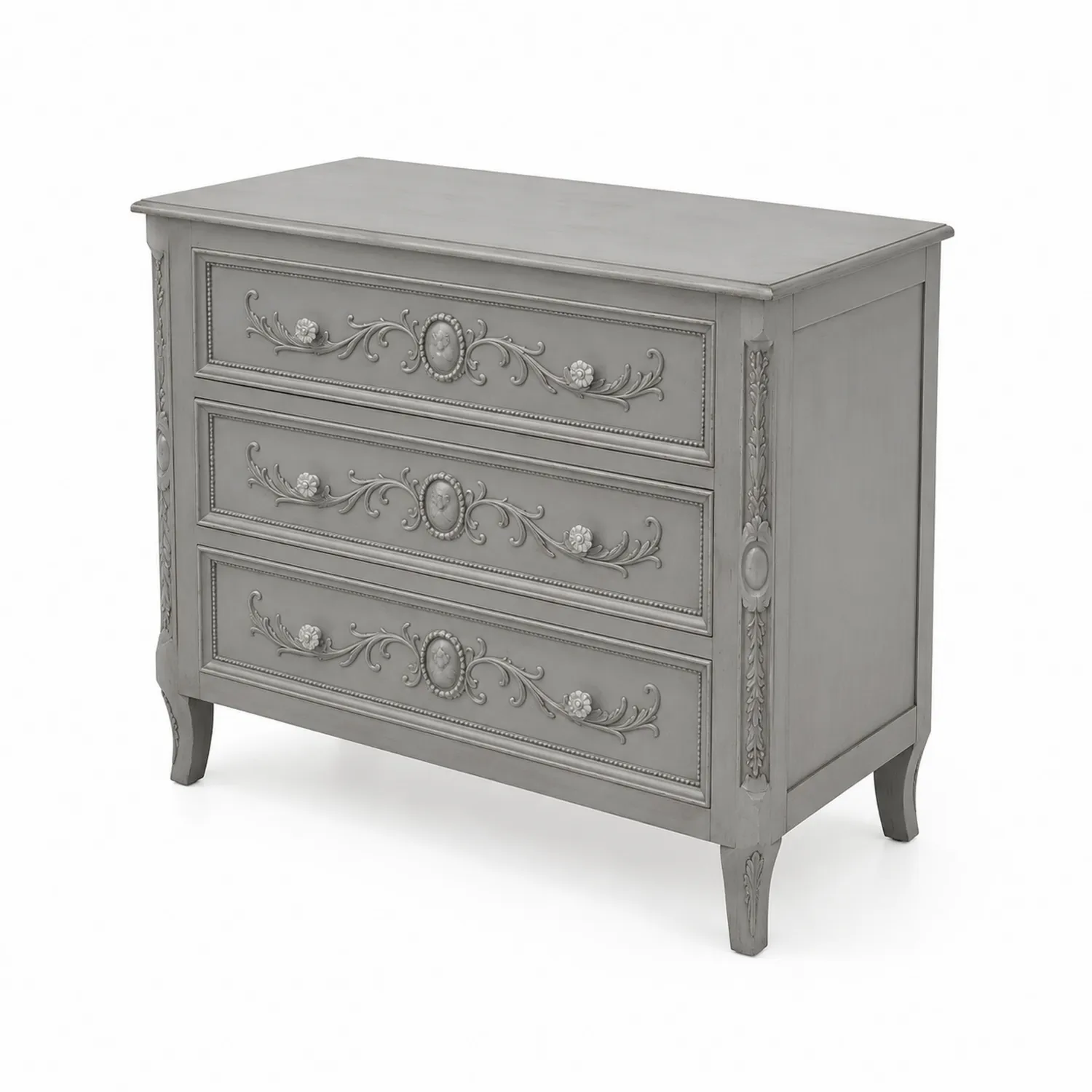 Cassettiera in Legno Massiccio con 3 Cassetti Grigio