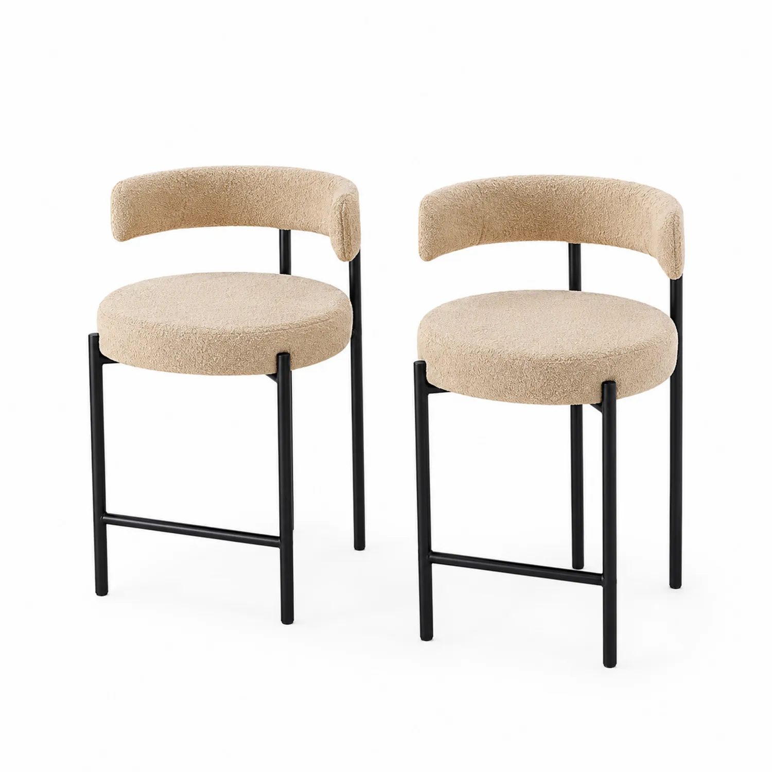 Set di 2 sgabelli da bar in tessuto beige con struttura in metallo nero