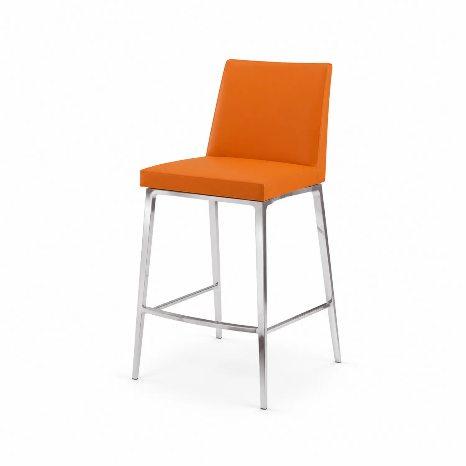 Sgabello in metallo con seduta in ecopelle arancione, altezza 75 cm