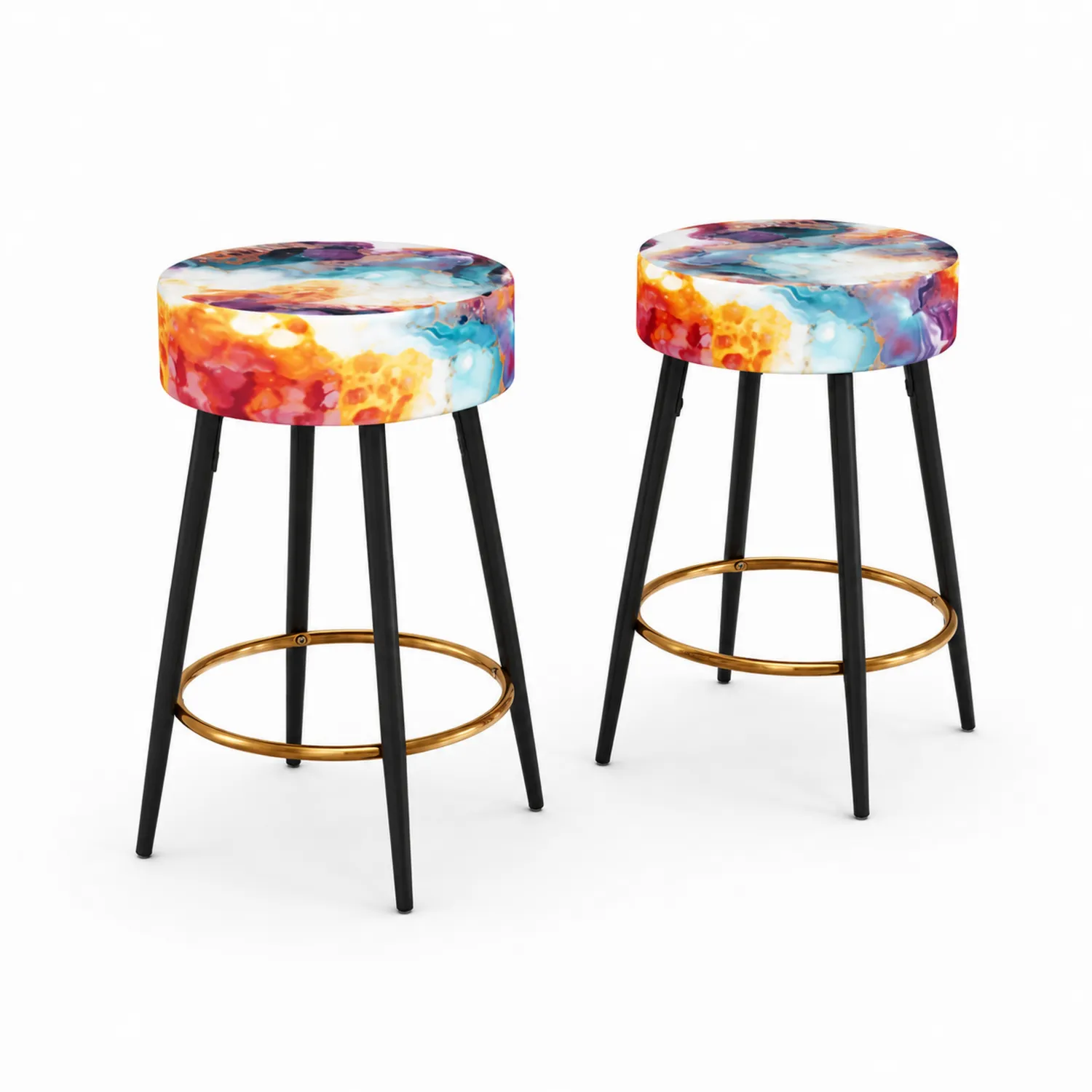 Set di 2 sgabelli da bar in tessuto multicolore e metallo