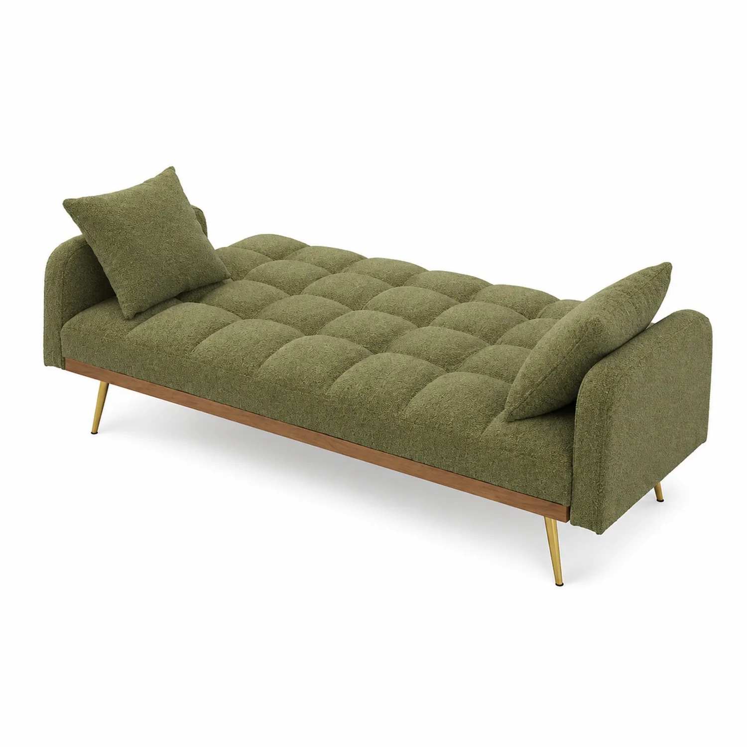 Divano Letto in Tessuto Verde con Gambe in Metallo