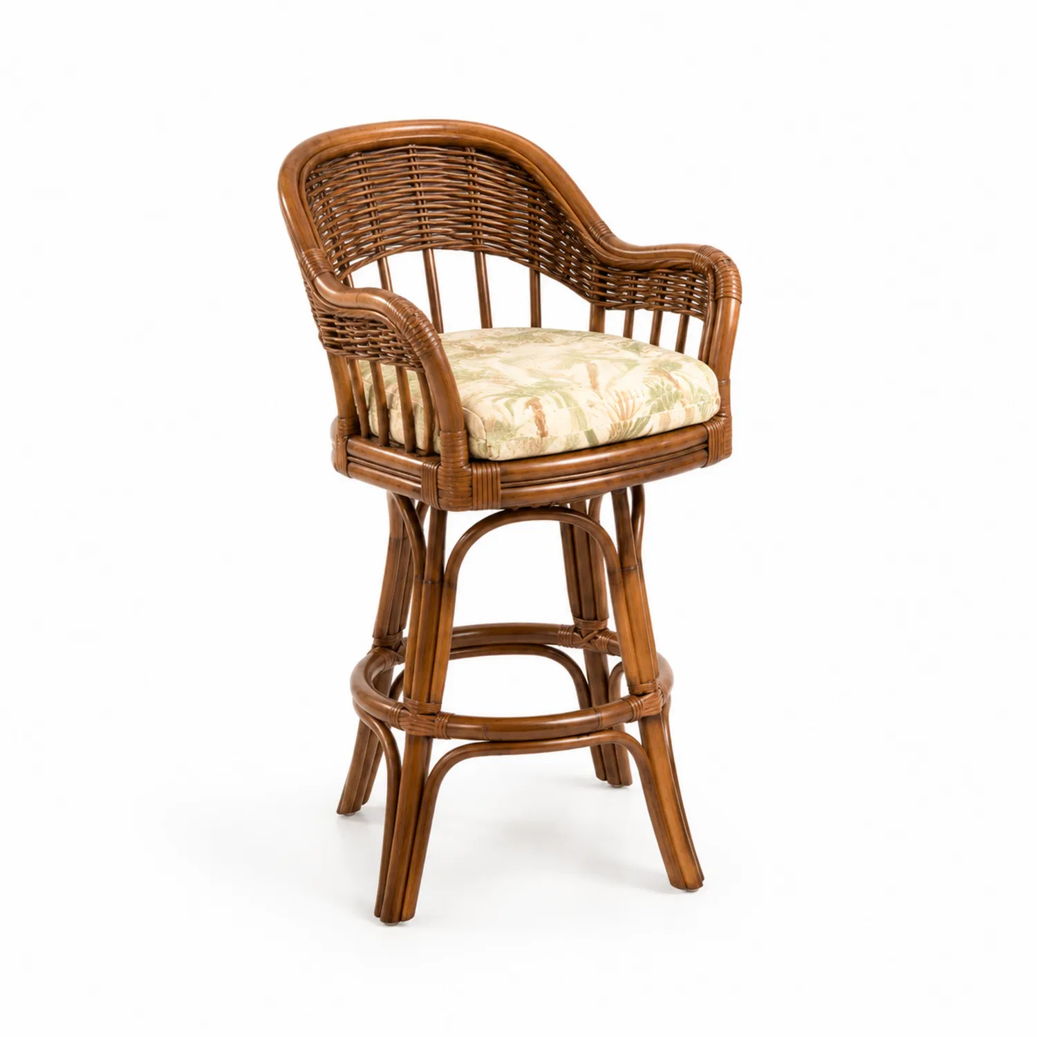 Sgabello in Rattan con Cuscino in Cotone