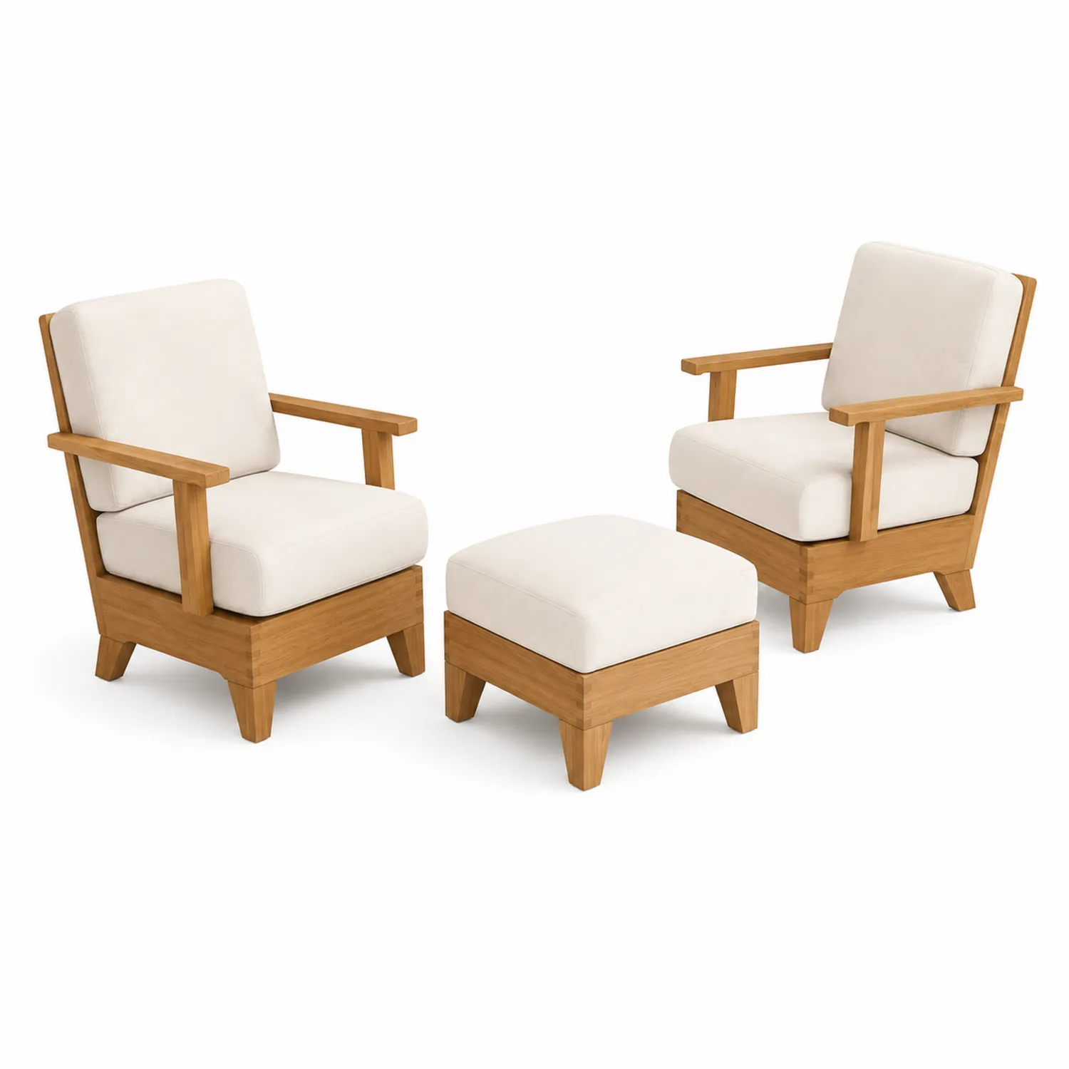 Set Poltrone e Poggiapiedi in Legno e Tessuto